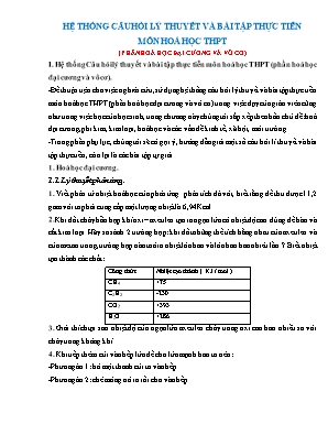 Hệ thống câu hỏi lý thuyết và bài tập thực tiễn môn Hoá học THPT - Phần Hoá học đại cương và vô cơ